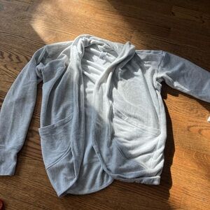 Athleta Girl Open Front Cardigan Gray Sweater Pockets Medium  8/10